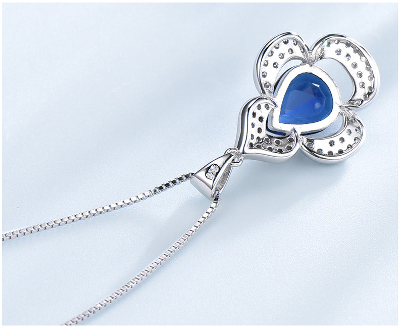 Clover Pear Sapphire Blue Cubic Zirconia Pendant Necklace, Sterling Silver