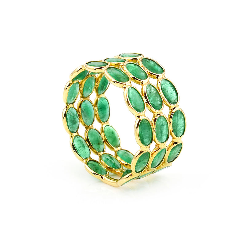 Oval Emerald Triple Layer Band, 18K Gold