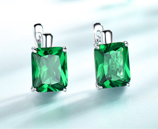Octagonal Emerald Green Cubic Zirconia Sterling Silver Earrings