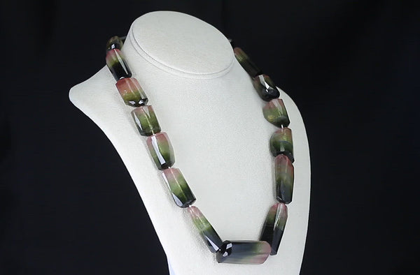 Large Faceted Rectangular Bi-Color Tourmaline Beads with a Tourmaline Clasp