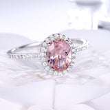 Oval 6 x 8 Morganite Pink Cubic Zirconia Sterling Silver Halo Ring