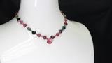 Tourmaline Faceted Drops with Beads Necklace, Gold Plated Clasp