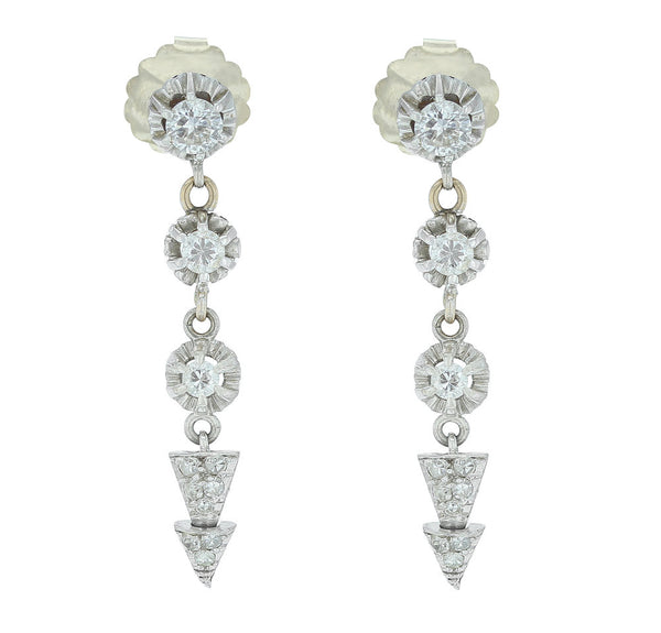 Round and Bullet Shaped Diamond Drop Earrings
