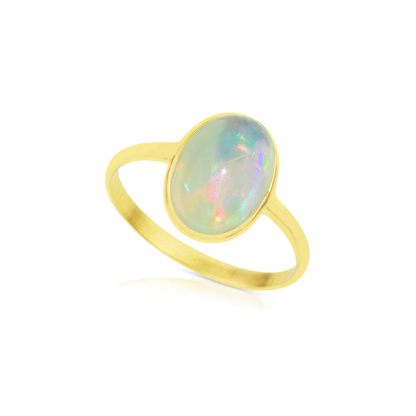 Oval Cabochon Opal Band, 18K Yellow Gold