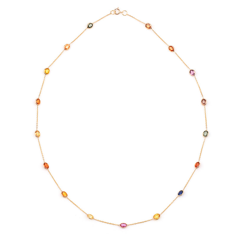 Oval Multi-Sapphire Necklace, 18k Yellow Gold