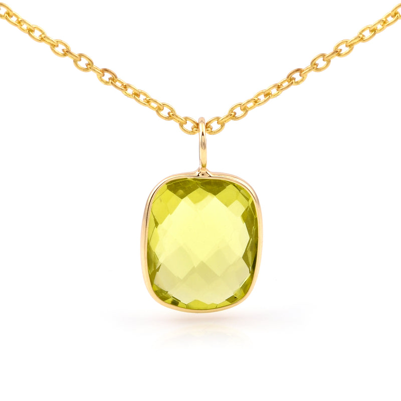 14k Yellow Gold Rectangular Lemon Topaz Pendant