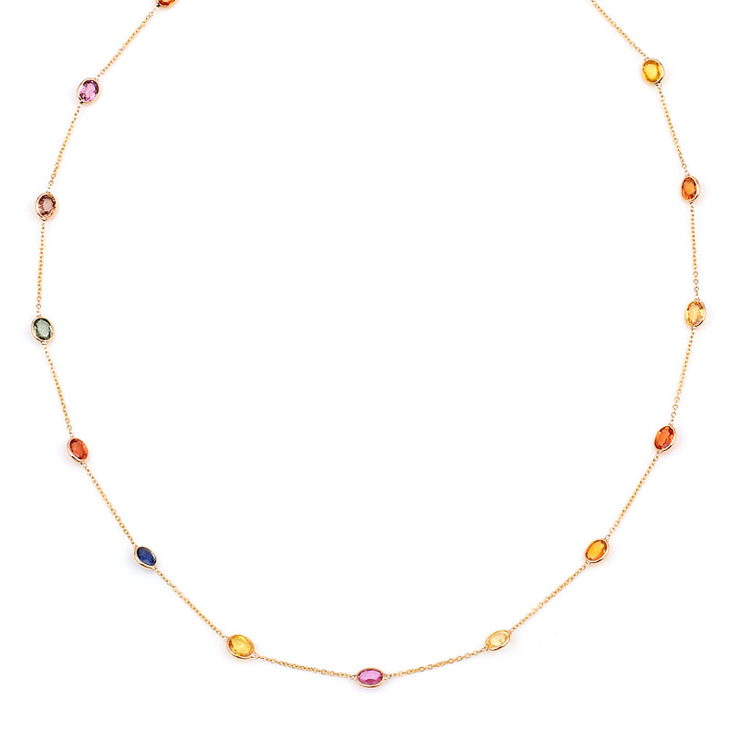 Oval Multi-Sapphire Necklace, 18k Yellow Gold