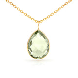 Green Amethyst Pear Shape Pendant, 18K Yellow Gold