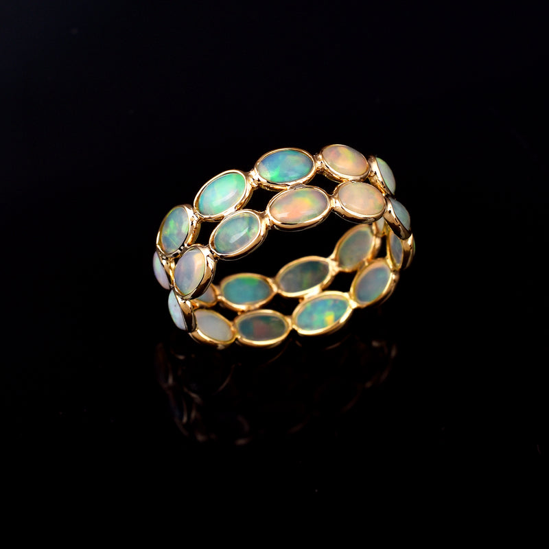 Oval Cabochon Opal Double Layer Band, 18K Yellow Gold