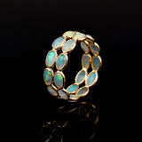 Opal Oval Cabochon Double Line Band, Yellow Gold