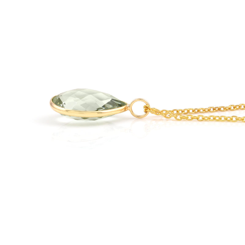 Green Amethyst Pear Shape Pendant, 18K Yellow Gold