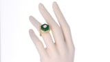 Emerald Carving Ring, Center Diamond Rose Cut, 22 Karat Yellow Gold