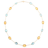 Oval shape Blue Topaz and Citrine Necklace, 18 Karat Gold