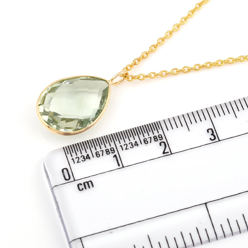 Green Amethyst Pear Shape Pendant, 18K Yellow Gold