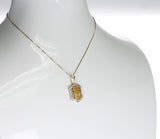 Hexagonal Invisibly Set Yellow Sapphire Pendant Necklace with Diamonds, 18K Yellow Gold