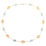 Oval shape Blue Topaz and Citrine Necklace, 18 Karat Gold