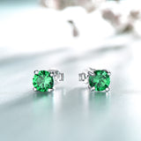 Round Emerald Green Cubic Zirconia Sterling Silver Earrings