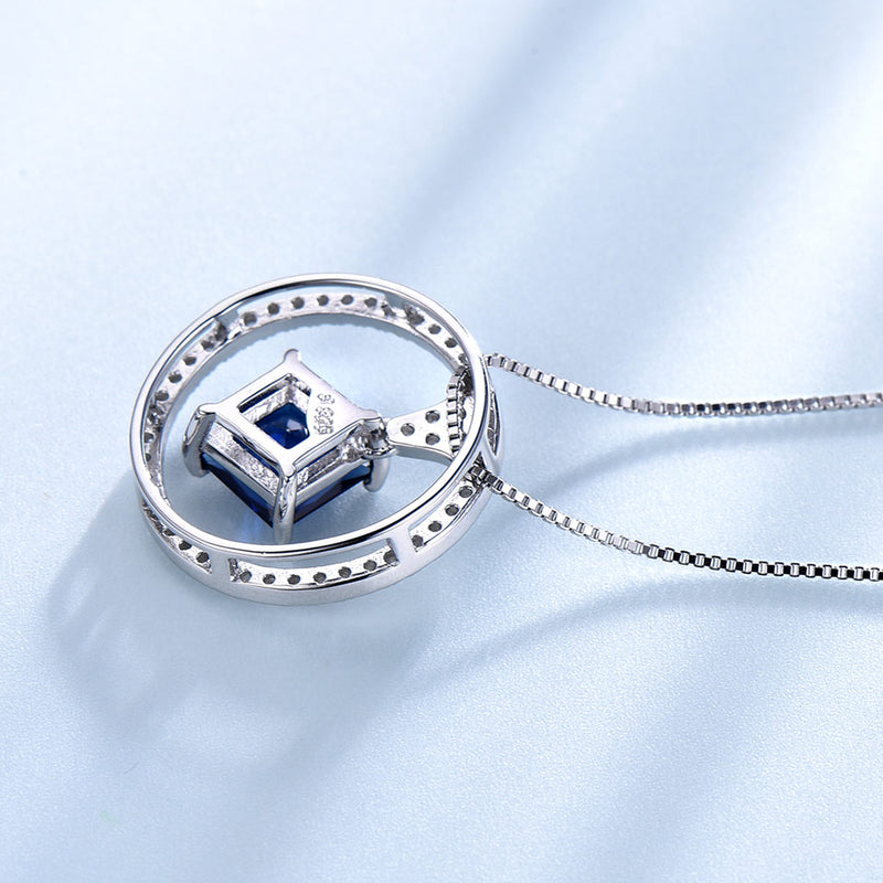 White Circle & Square Sapphire Blue Cubic Zirconia Pendant Necklace, Sterling Silver