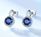 Round Sapphire Blue Cubic Zirconia with an Oval Design, Sterling Silver Earrings