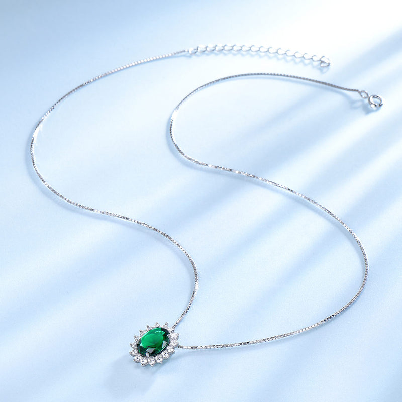 Emerald Green Cubic Zirconia Pendant Necklace, Sterling Silver