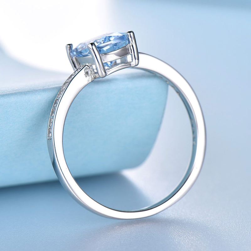 Oval Cushion 6 x 8 Aquamarine Sky Blue Cubic Zirconia Sterling Silver Ring