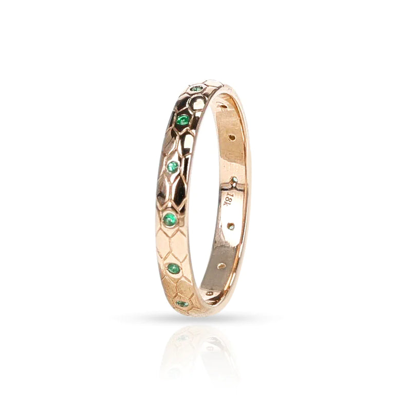 Textured Gold Band with Gemstones, 18k