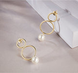 Double Hoop Round Pearl Sterling Silver Earrings