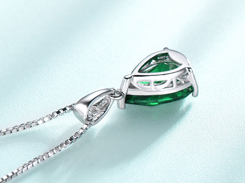 Pear Emerald Green Cubic Zirconia Pendant Necklace, Sterling Silver