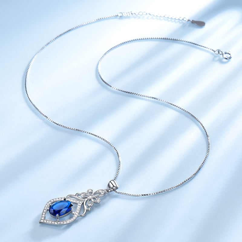 Sapphire Blue Cubic Zirconia Pendant Necklace, Sterling Silver