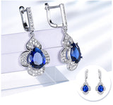 Dangling Pear Sapphire Blue Cubic Zirconia Sterling Silver Earrings