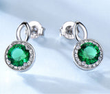 Round Emerald Green Cubic Zirconia with an Oval Design, Sterling Silver Earrings