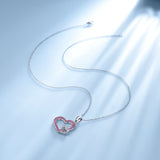 Red and White Double Heart Cubic Zirconia Pendant Necklace, Sterling Silver