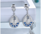 Dangling Cocktail Sapphire Blue Cubic Zirconia Sterling Silver Earrings