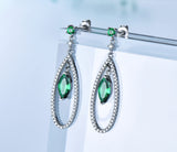 Dangling Round and Marquise Emerald Green Cubic Zirconia Sterling Silver Earrings