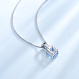 Square Aquamarine Sky Blue Cubic Zirconia Pendant Necklace, Sterling Silver
