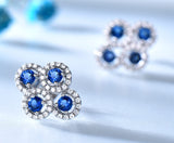 Four Round Circular Blue Sapphire Cubic Zirconia Sterling Silver Earrings