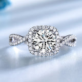 Round White Cubic Zirconia Halo Setting Sterling Silver Ring