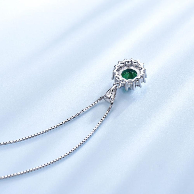 Round Halo-Set Emerald Green Cubic Zirconia Pendant Necklace, Sterling Silver