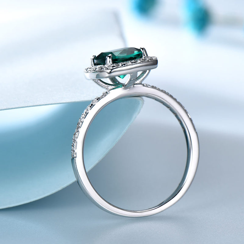 Emerald Green Cushion Cubic Zirconia Sterling Silver Ring