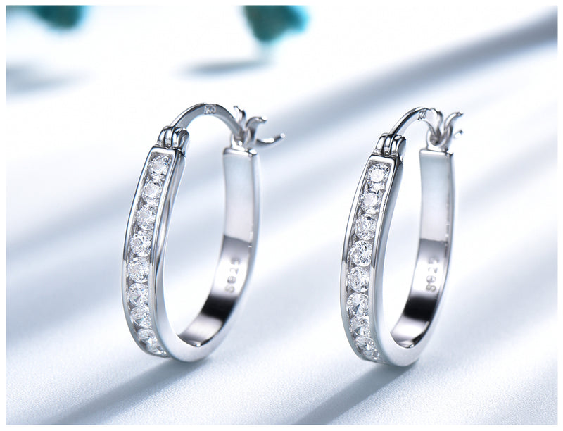 Round White Cubic Zirconia Sterling Silver Hoop Earrings