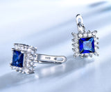 Square Sapphire Blue Cubic Zirconia Sterling Silver Earrings