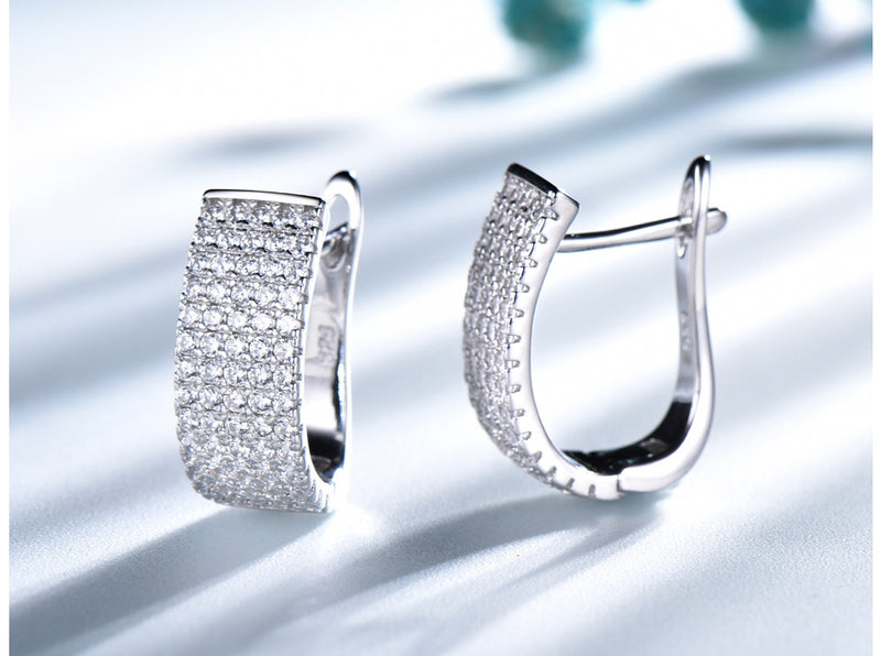 Wide White Cubic Zirconia Sterling Silver Hoop Earrings