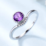 Round 5MM Amethyst Purple Cubic Zirconia Sterling Silver Ring