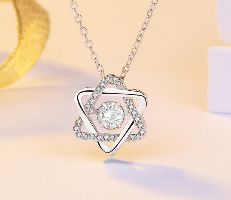Star and Round Cubic Zirconia Pendant Necklace, Sterling Silver