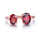 Double Oval Garnet Red Cubic Zirconia Sterling Silver Open Ring