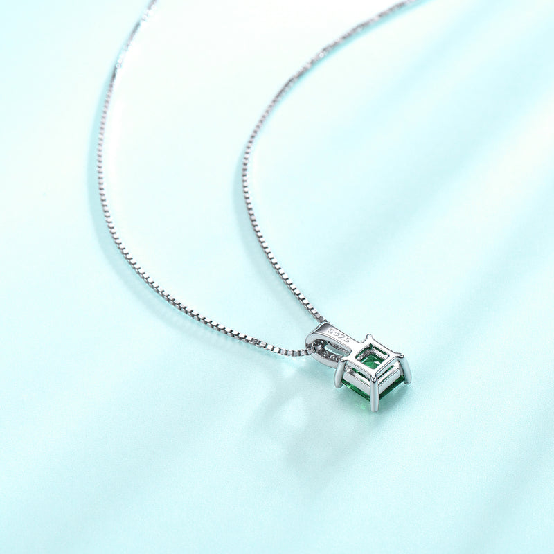 Square Emerald Green Cubic Zirconia Pendant Necklace, Sterling Silver
