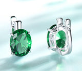 Oval Emerald Green Cubic Zirconia Sterling Silver Earrings