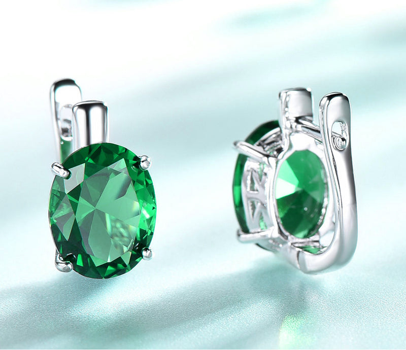 Oval Emerald Green Cubic Zirconia Sterling Silver Earrings
