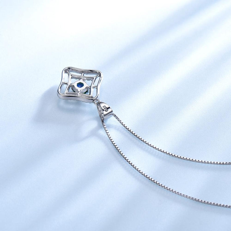 Quad-Shape Round Sapphire Blue Cubic Zirconia Pendant Necklace, Sterling Silver