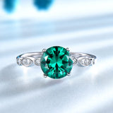 Emerald Green Round 8MM Cubic Zirconia Sterling Silver Ring